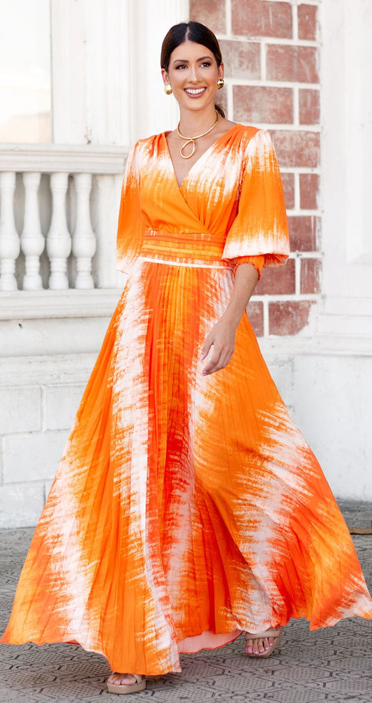 Orange Pleated Mango Dress