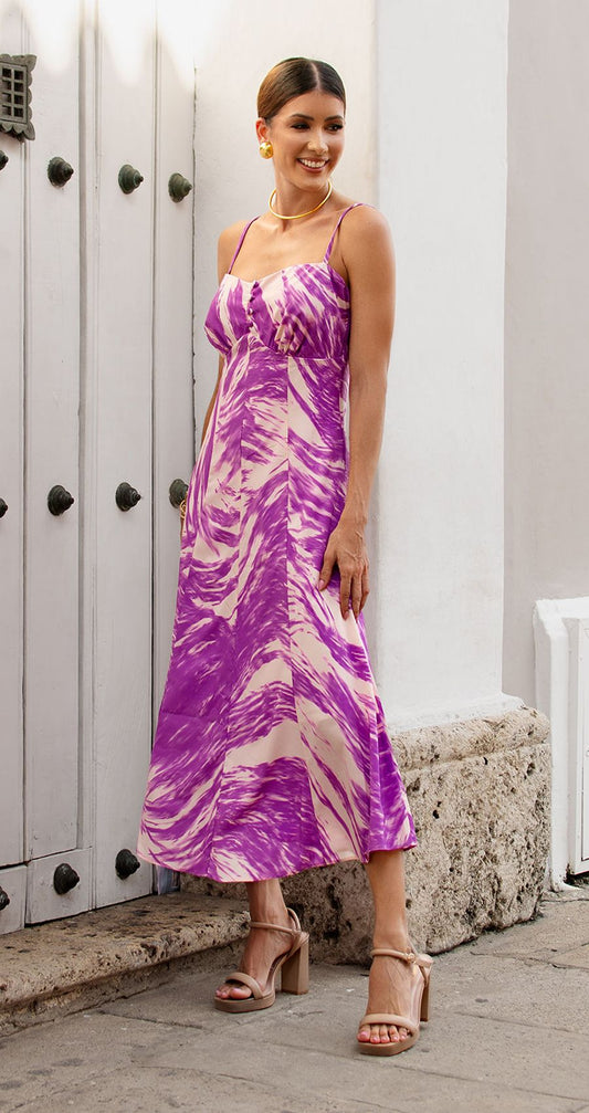 Malaga Long Dress Beige/Purple